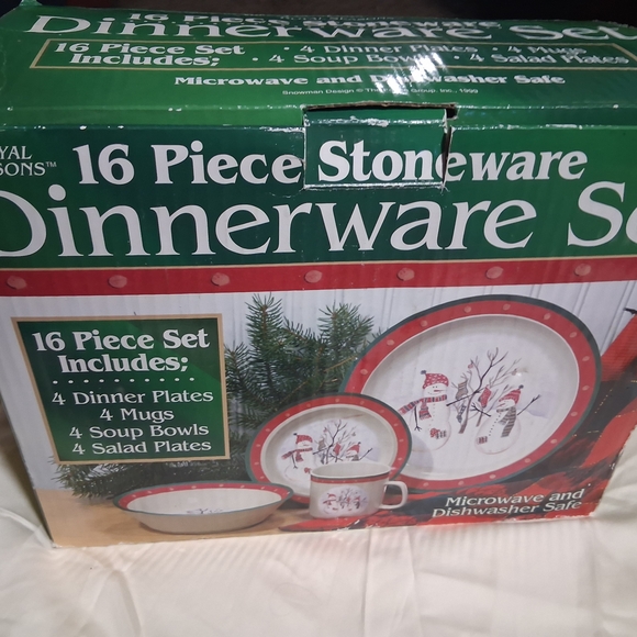 royal srasons Other - 16-Piece Stoneware Dinnerware Set - Festive Red and White